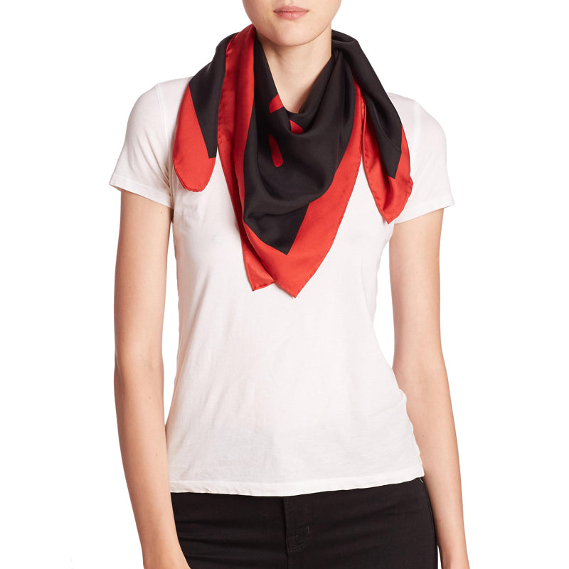 NEW $495 GUCCI Black & Red GG GUCCI GHOST Diamond Print Square Silk Twill SCARF