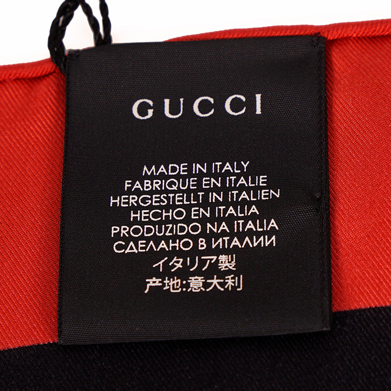 NEW $495 GUCCI Black & Red GG GUCCI GHOST Diamond Print Square Silk Twill SCARF