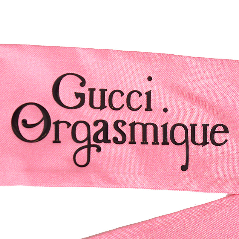 NEW $210 GUCCI Bubble Gum Pink "Gucci Orgasmique" Whimsy NECK BOW SKINNY SCARF