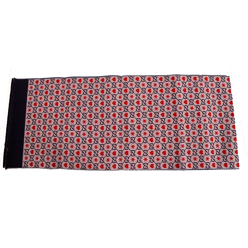 NEW $430 GUCCI Pink Jacquard GG LOGO WALLPAPER Hearts Stars Wool 75" Long SCARF