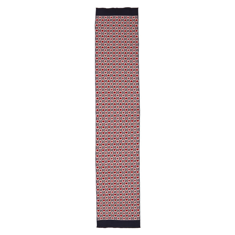 NEW $430 GUCCI Pink Jacquard GG LOGO WALLPAPER Hearts Stars Wool 75" Long SCARF