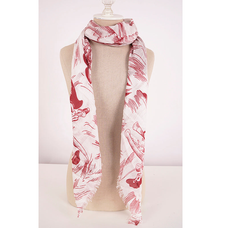 NEW $840 GUCCI Off-White Ivory Red Sea Storm DONALD DUCK PIRATE Silk Modal SCARF