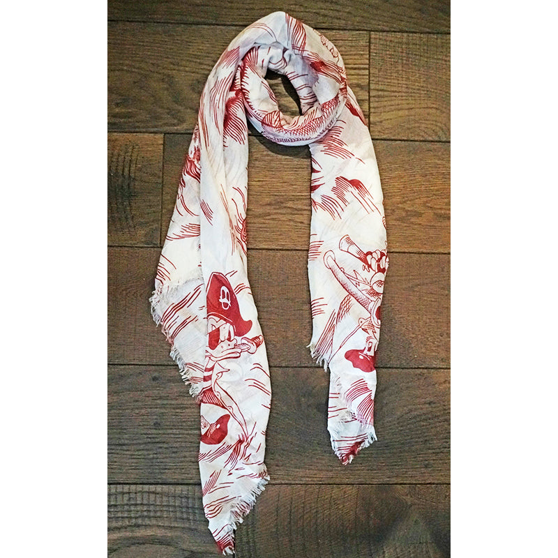 NEW $840 GUCCI Off-White Ivory Red Sea Storm DONALD DUCK PIRATE Silk Modal SCARF