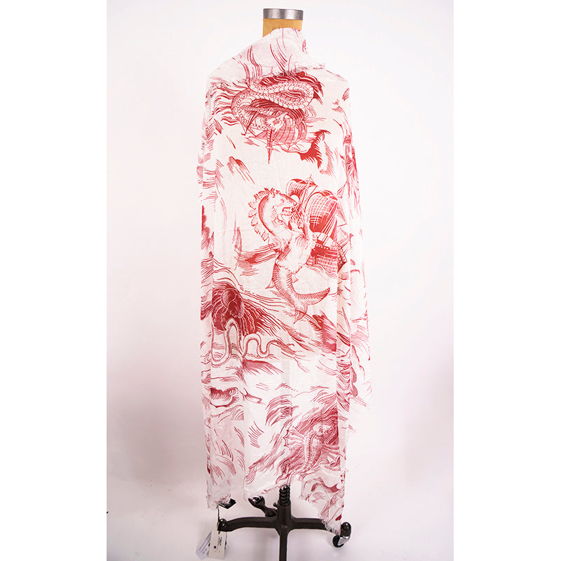 NEW $840 GUCCI Off-White Ivory Red Sea Storm DONALD DUCK PIRATE Silk Modal SCARF