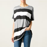sz OS NEW $595 GUCCI Gray Jersey PAINTED STRIPE Oversized BLOUSE T-SHIRT TOP TEE