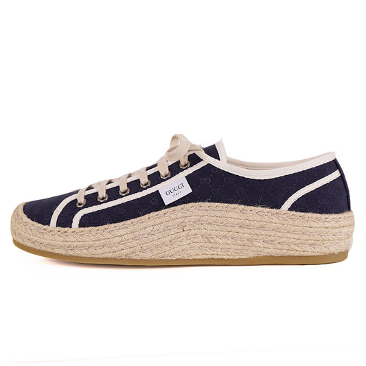 9G US 9.5 NEW $630 GUCCI Men's GG LOGO Blue Espadrille Lace-Up HYBRID SNEAKERS