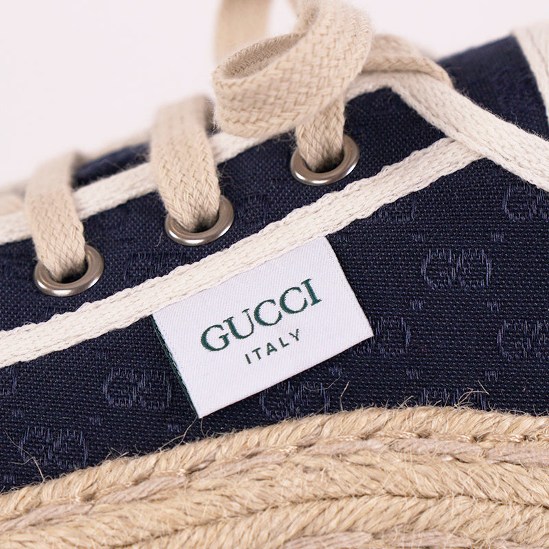 9G US 9.5 NEW $630 GUCCI Men's GG LOGO Blue Espadrille Lace-Up HYBRID SNEAKERS