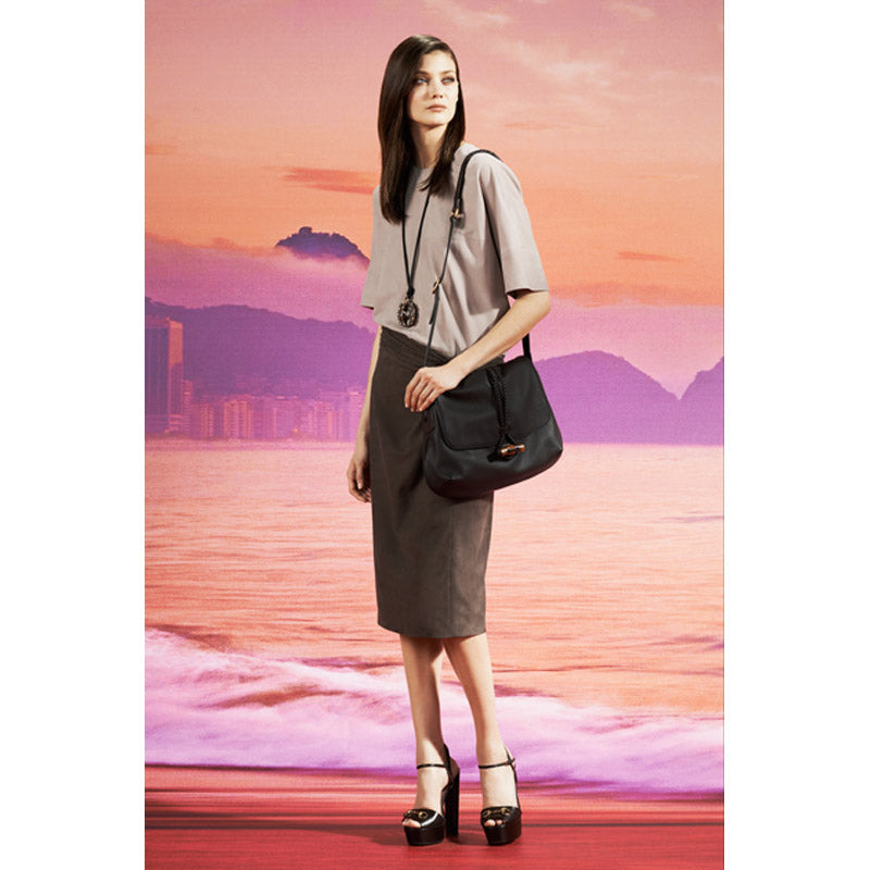 40 NEW $2500 GUCCI RUNWAY Brown 100% LEATHER SUEDE Knot Accent Pencil SKIRT XS