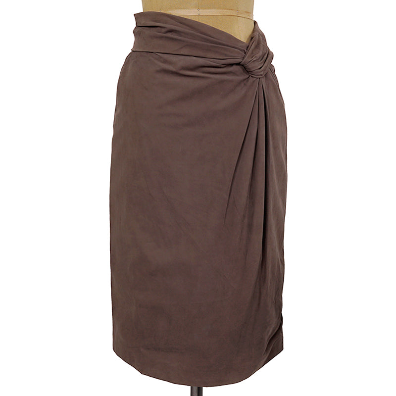 40 NEW $2500 GUCCI RUNWAY Brown 100% LEATHER SUEDE Knot Accent Pencil SKIRT XS