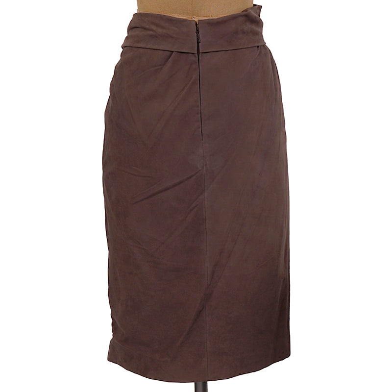40 NEW $2500 GUCCI RUNWAY Brown 100% LEATHER SUEDE Knot Accent Pencil SKIRT XS