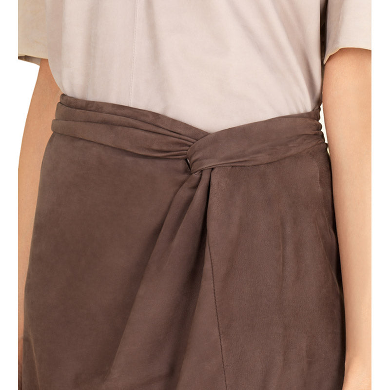 40 NEW $2500 GUCCI RUNWAY Brown 100% LEATHER SUEDE Knot Accent Pencil SKIRT XS