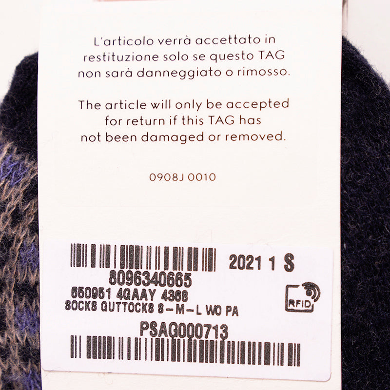 sz S NEW $195 GUCCI Men’s Wool Grey Blue Pattern INTERLOCKING LOGO GG Tall SOCKS
