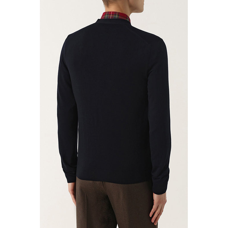 XXXL NEW $990 GUCCI Men Dark Blue CLASSIC V NECK Wool Fine Knit SWEATER CARDIGAN