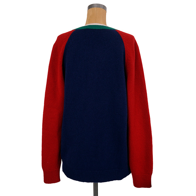 sz M NEW $1200 GUCCI Men's Colorblock GUCCI BAND LOGO PATCH V Neck KNIT SWEATER