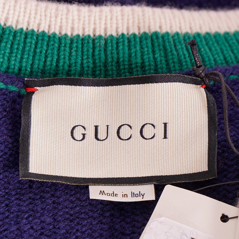 sz M NEW $1200 GUCCI Men's Colorblock GUCCI BAND LOGO PATCH V Neck KNIT SWEATER