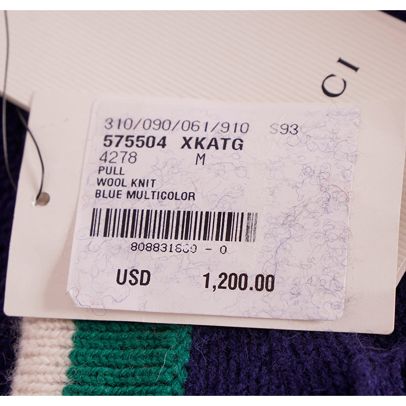 sz M NEW $1200 GUCCI Men's Colorblock GUCCI BAND LOGO PATCH V Neck KNIT SWEATER