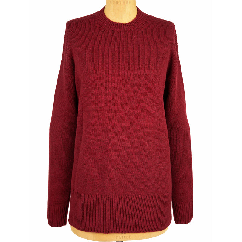 sz L NEW $1050 GUCCI Dk Red Wool GOLD BEE BROOCH Long OVERSIZE Knit Long SWEATER
