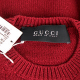 sz L NEW $1050 GUCCI Dk Red Wool GOLD BEE BROOCH Long OVERSIZE Knit Long SWEATER