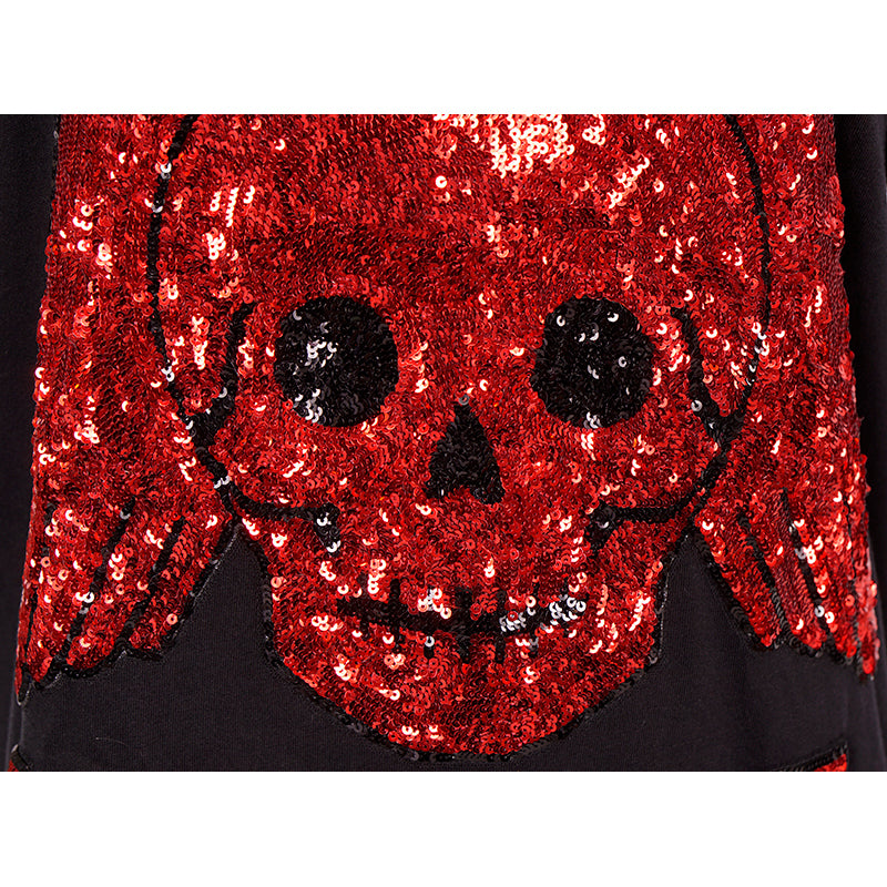 XS NEW $1,490 GUCCI Black Sine AMORE Red Winged Skull Sequin Oversized T-SHIRT