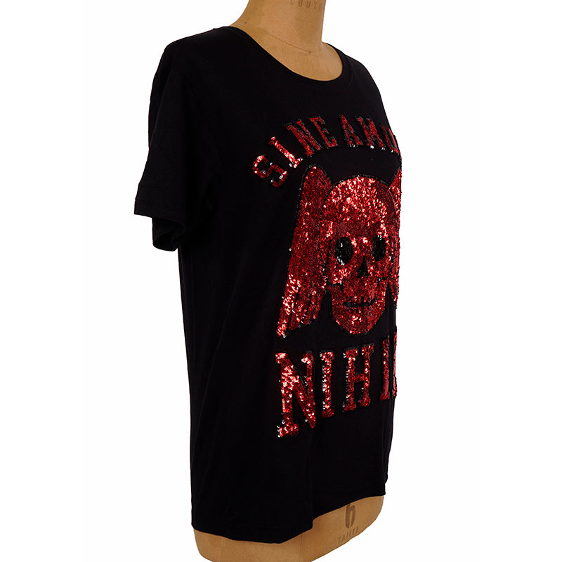 XS NEW $1,490 GUCCI Black Sine AMORE Red Winged Skull Sequin Oversized T-SHIRT