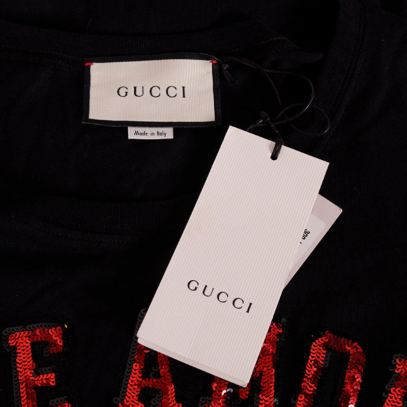 GUCCI Tシャツ　スパンコール　サインアモーレニヒル XS NEW $1,490 GUCCI Black Sine AMORE Red Winged Skull Sequin