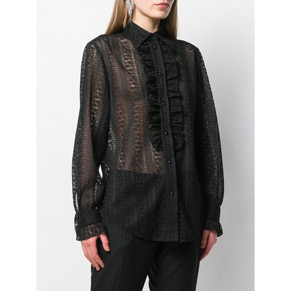 Floral lace lamé top in grey | GUCCI® US