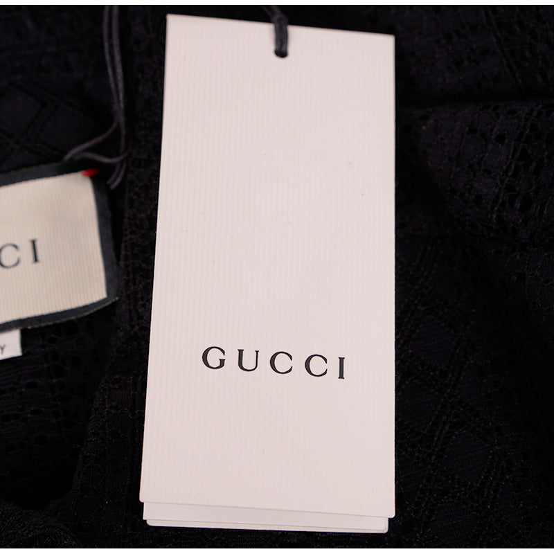 46 US 10 NEW $1195 GUCCI Black SHEER LACE Button Front Long Sleeve RUFFLE BLOUSE TOP