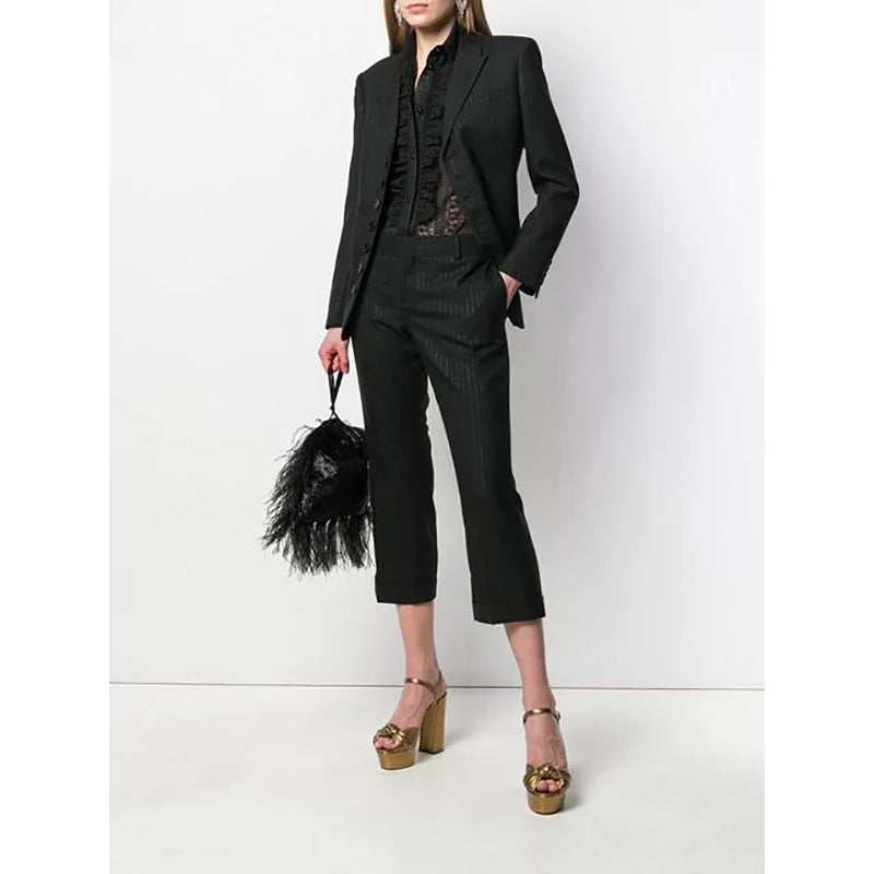 46 US 10 NEW $1195 GUCCI Black SHEER LACE Button Front Long Sleeve RUFFLE BLOUSE TOP