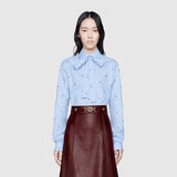 42 NEW $980 GUCCI Blue Cotton STRAWBERRY PATTERN Button Down SHIRT BLOUSE TOP 8