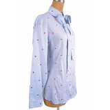 42 NEW $980 GUCCI Blue Cotton STRAWBERRY PATTERN Button Down SHIRT BLOUSE TOP 8