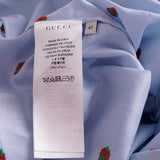 42 NEW $980 GUCCI Blue Cotton STRAWBERRY PATTERN Button Down SHIRT BLOUSE TOP 8