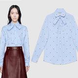 42 NEW $980 GUCCI Blue Cotton STRAWBERRY PATTERN Button Down SHIRT BLOUSE TOP 8