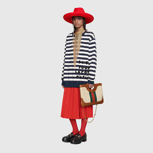 XS NEW $1500 GUCCI Blue White Striped POUR LA COTE D'AZUE Cotton SWEATSHIRT TOP