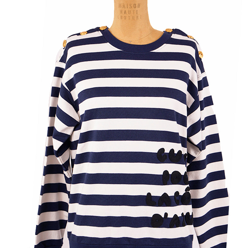 XS NEW $1500 GUCCI Blue White Striped POUR LA COTE D'AZUE Cotton SWEATSHIRT TOP