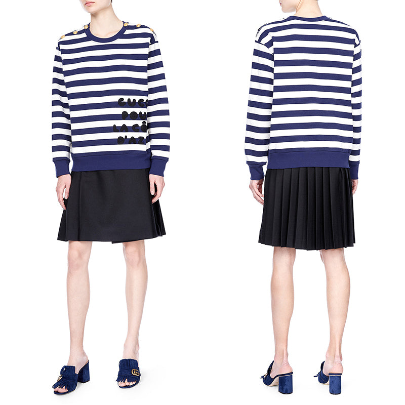 XS NEW $1500 GUCCI Blue White Striped POUR LA COTE D'AZUE Cotton SWEATSHIRT TOP