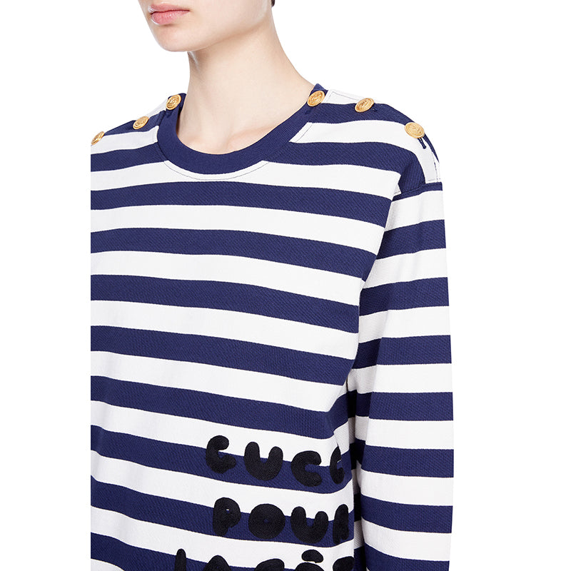 XS NEW $1500 GUCCI Blue White Striped POUR LA COTE D'AZUE Cotton SWEATSHIRT TOP