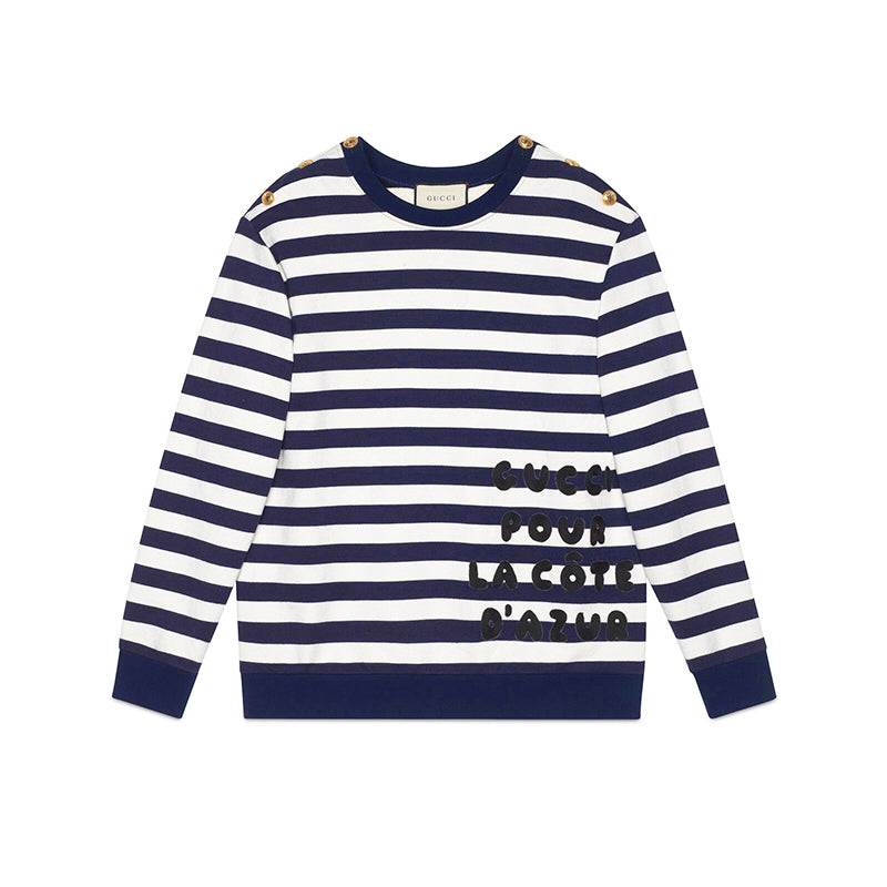XS NEW $1500 GUCCI Blue White Striped POUR LA COTE D'AZUE Cotton SWEATSHIRT TOP