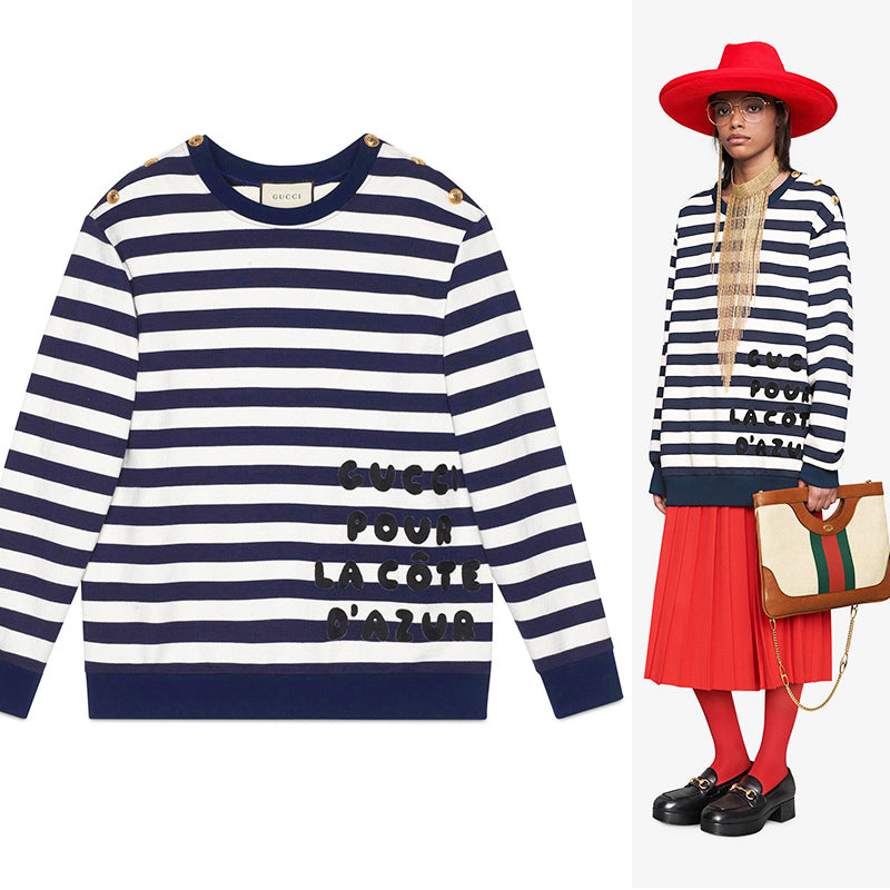 XS NEW $1500 GUCCI Blue White Striped POUR LA COTE D'AZUE Cotton SWEATSHIRT TOP