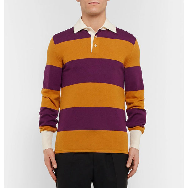 XXL NEW $1,250 GUCCI RUNWAY Mens Stripe 100% WOOL Thanatos Sweater KNIT POLO TOP