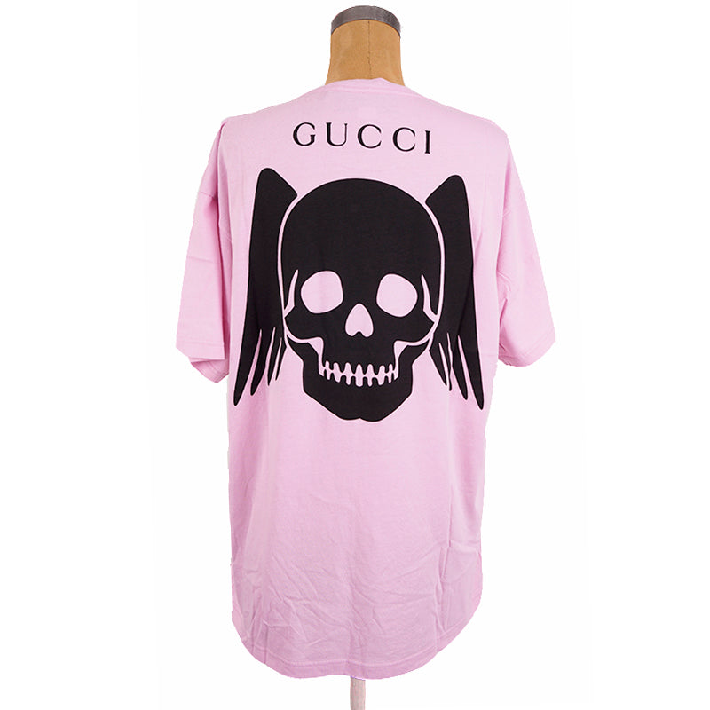 XS NEW $690 GUCCI Lilac Pink BLACK WINGED SKULL LOGO Oversize TEE T-SHIRT TOP