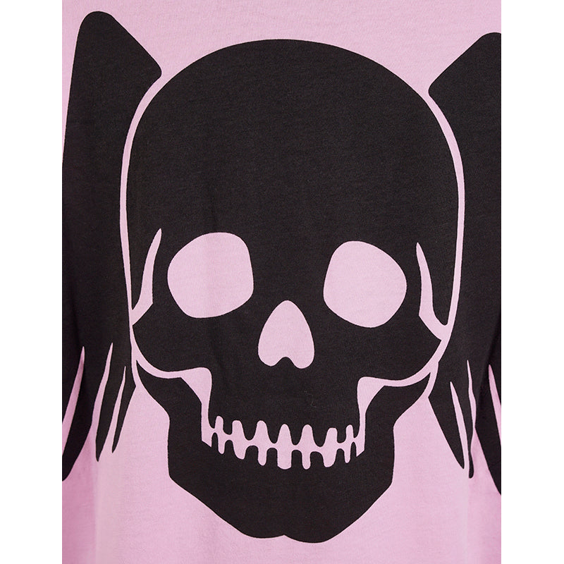 XS NEW $690 GUCCI Lilac Pink BLACK WINGED SKULL LOGO Oversize TEE T-SHIRT TOP