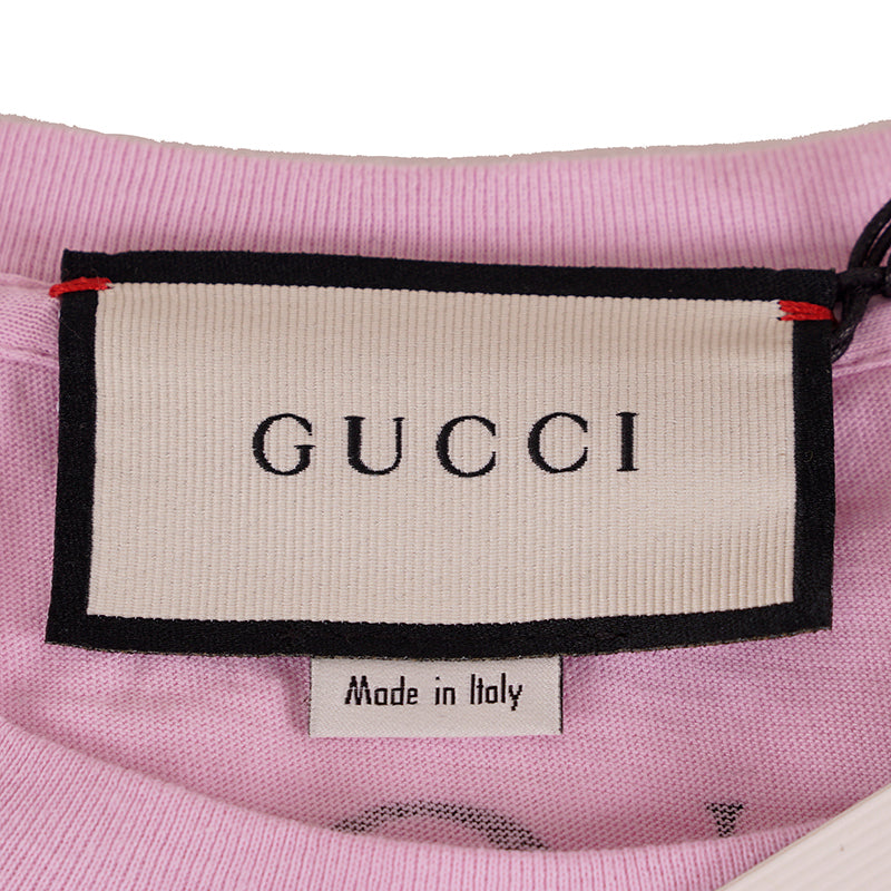 XS NEW $690 GUCCI Lilac Pink BLACK WINGED SKULL LOGO Oversize TEE T-SHIRT TOP