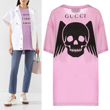 XS NEW $690 GUCCI Lilac Pink BLACK WINGED SKULL LOGO Oversize TEE T-SHIRT TOP