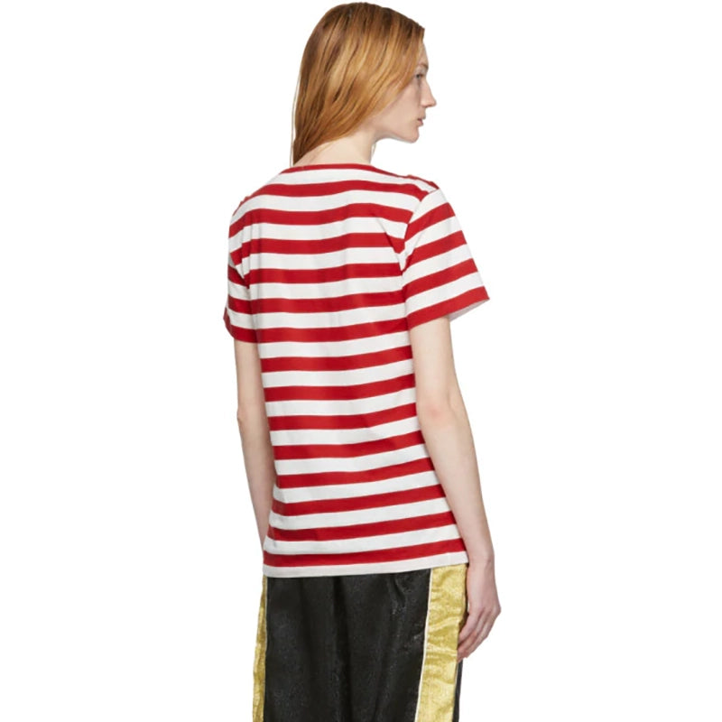 XS NEW $1,100 GUCCI Red White Striped POUR LA COTE D'AZUR Patch Cotton TEE TOP