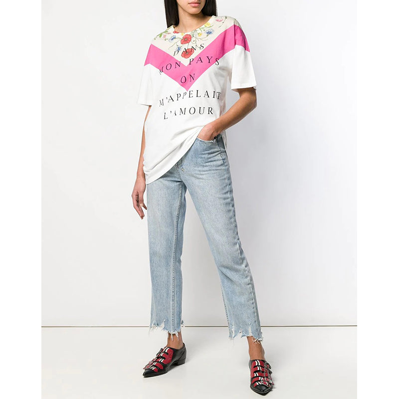 XXS NEW $830 GUCCI White OVERSIZE "Dans Mon Pays On M'Appelai L'Amour" Flora T-SHIRT