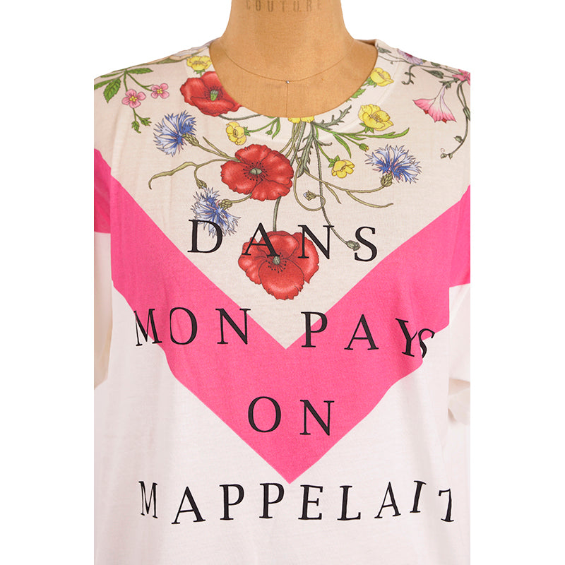 XXS NEW $830 GUCCI White OVERSIZE "Dans Mon Pays On M'Appelai L'Amour" Flora T-SHIRT