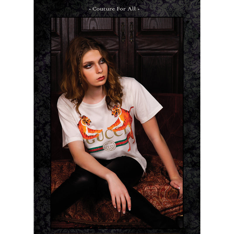 XXS NEW AUTHENTC GUCCI White DUELING TIGERS 80's GG LOGO Relax TEE T-SHIRT TOP