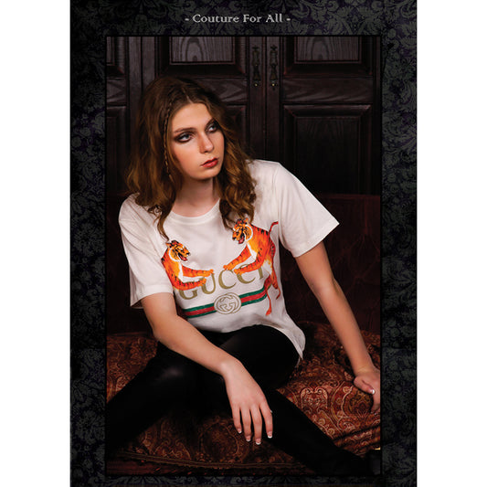 XXS NEW AUTHENTC GUCCI White DUELING TIGERS 80's GG LOGO Relax TEE T-SHIRT TOP