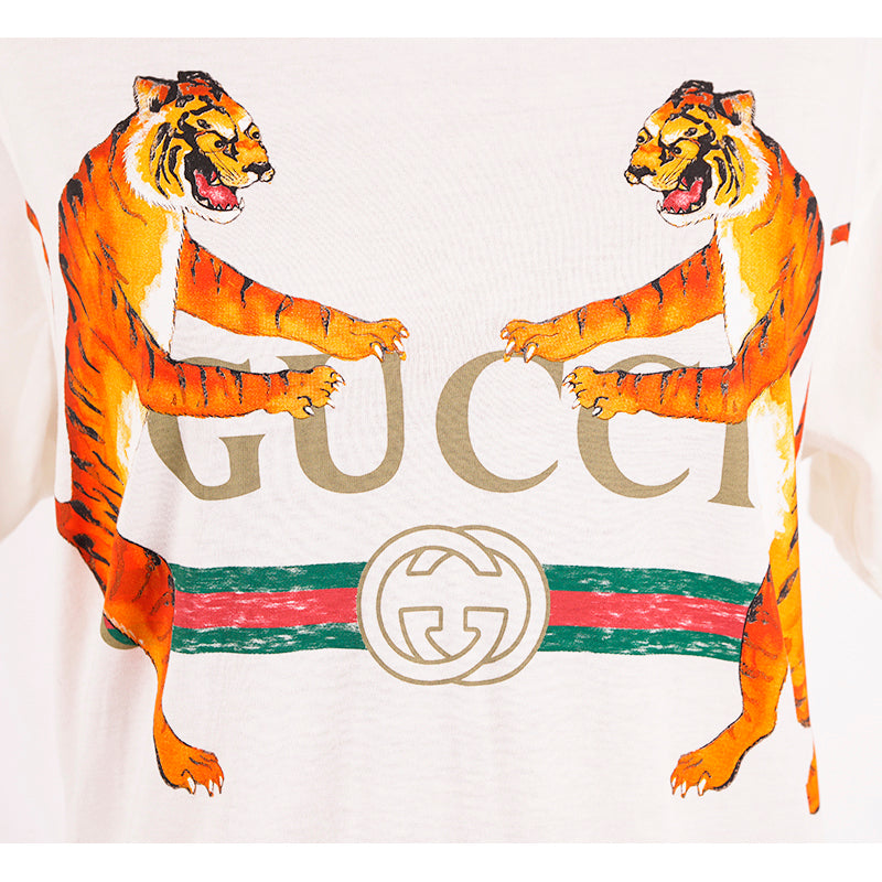 XXS NEW AUTHENTC GUCCI White DUELING TIGERS 80's GG LOGO Relax TEE T-SHIRT TOP