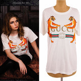 XXS NEW AUTHENTC GUCCI White DUELING TIGERS 80's GG LOGO Relax TEE T-SHIRT TOP